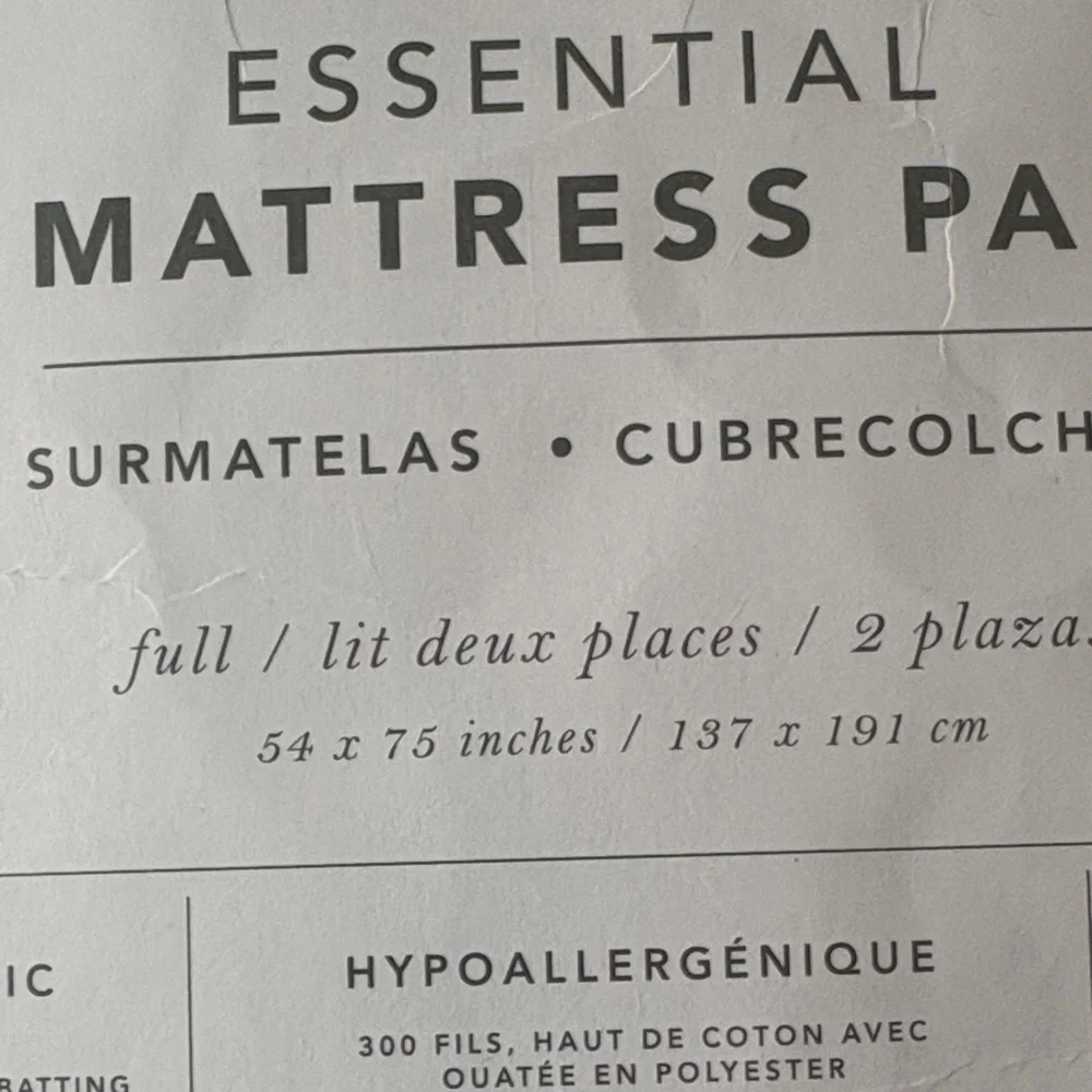 Pottery Barn Teen Essential Mattress Pad - White- full size-NFS do not buy